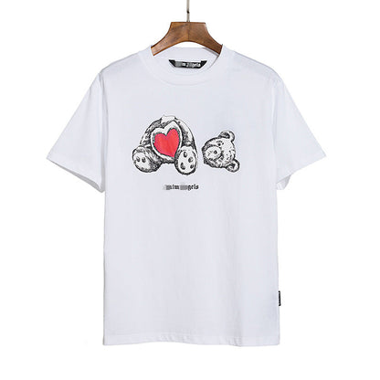 Palm Angle T Shirts Red Heart Broken Bear Pattern