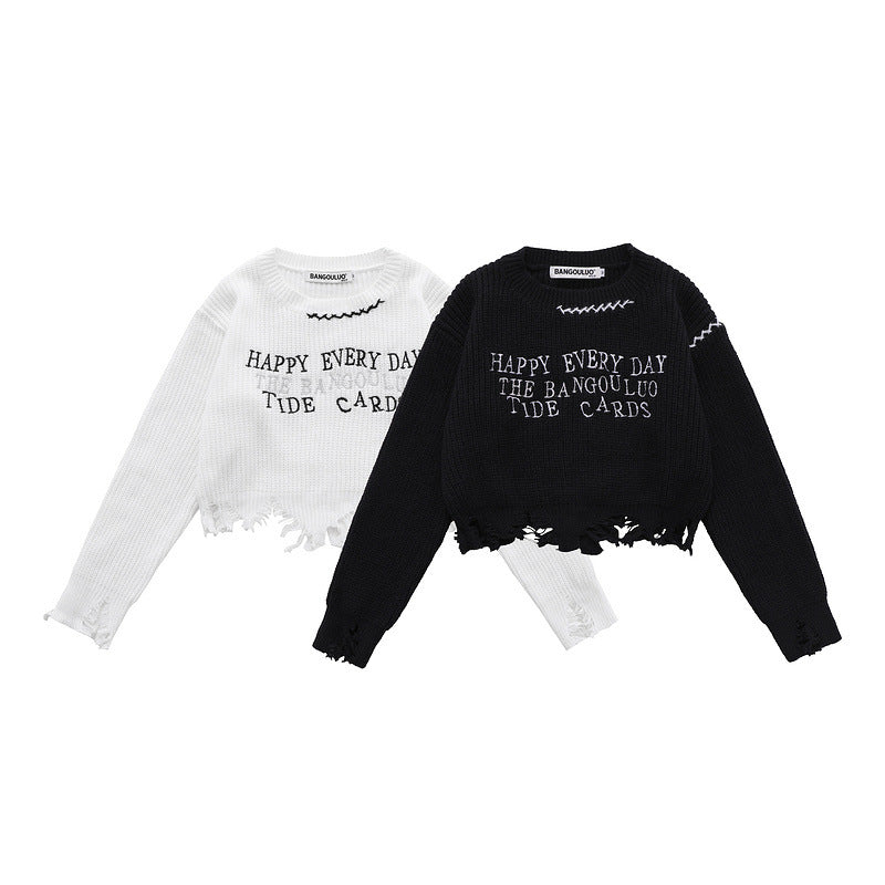 Women Sweater Ripped Knitted Sweater Loose