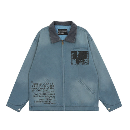 Unisex Denim Jacket ERD Lapel Make Old Jacket