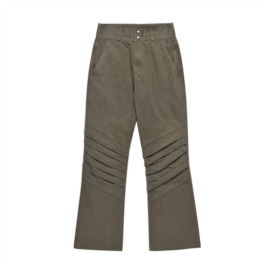 Men Sweatpants Layered Pleated Straight Jeans High Waist Casual Wide Leg Loose Trousers