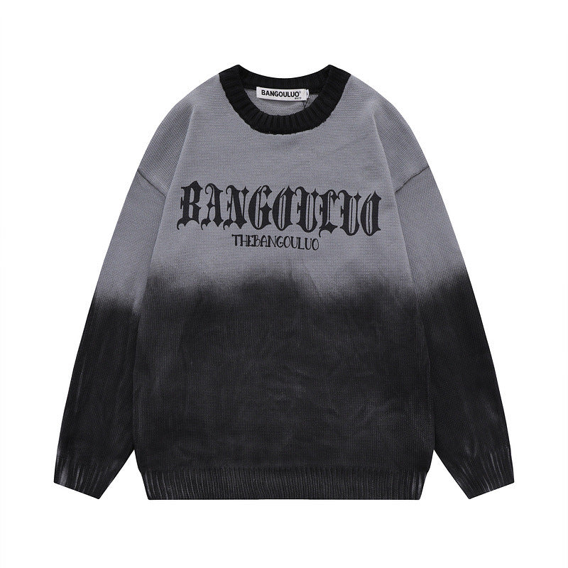 Women Sweater Tie-Dyed Tapered Collar Knitted Sweater Cross Loose All-Match