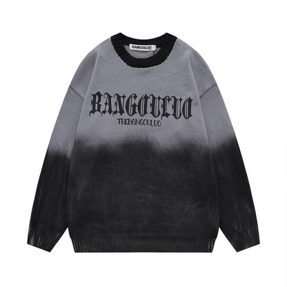 Women Sweater Tie-Dyed Tapered Collar Knitted Sweater Cross Loose All-Match