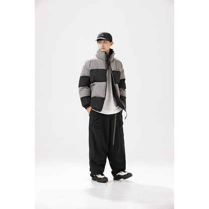 Unisex Coat Retro Patchwork Stand-up Collar Cotton-Padded Clothes Men and Women
