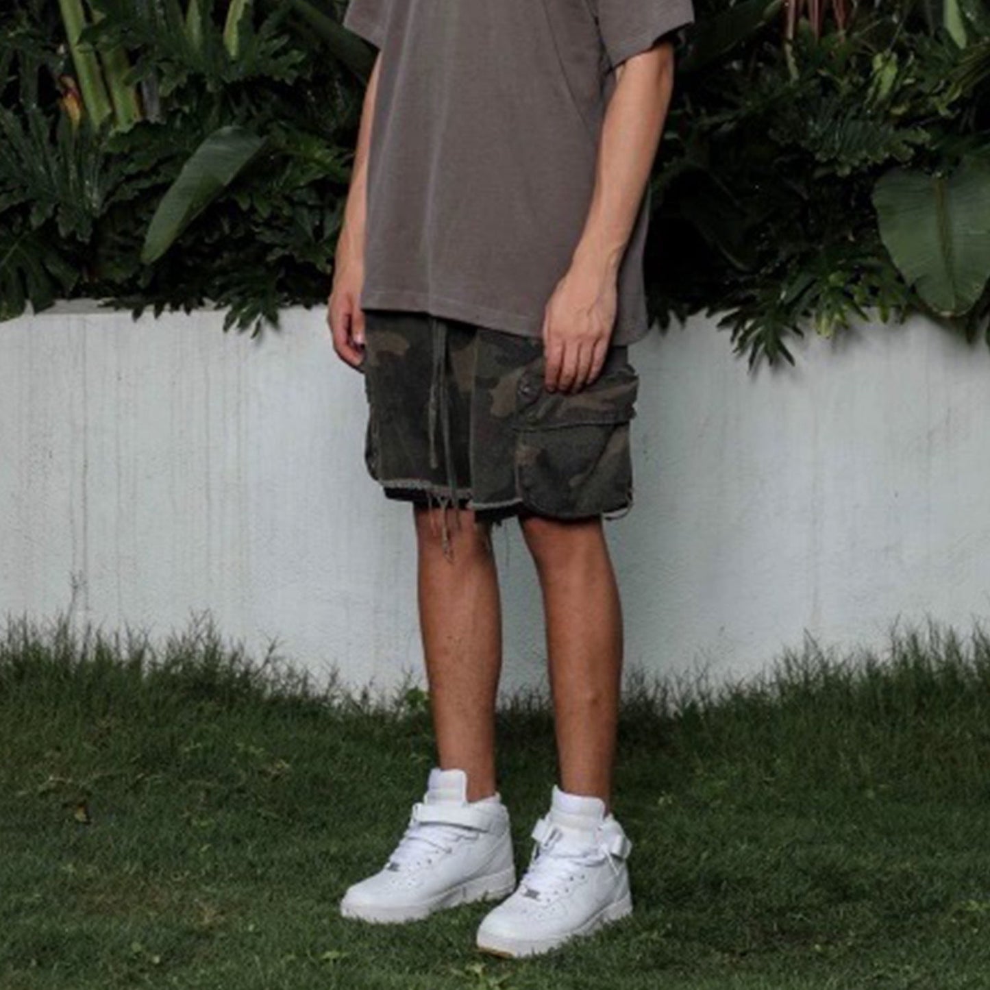 MIJKO Men Shorts Casual Pants Drawstring Splicing Camouflage Shorts