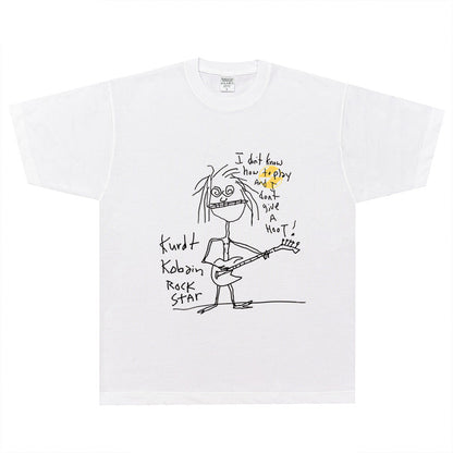 Rock Star T Shirt Kurt Cobain Rock Star T-shirt Kurt Curbain Cartoon Loose Short Sleeve