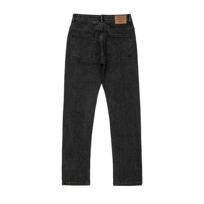 Men Jeans Washed Distressed Solid Color Straight Jeans