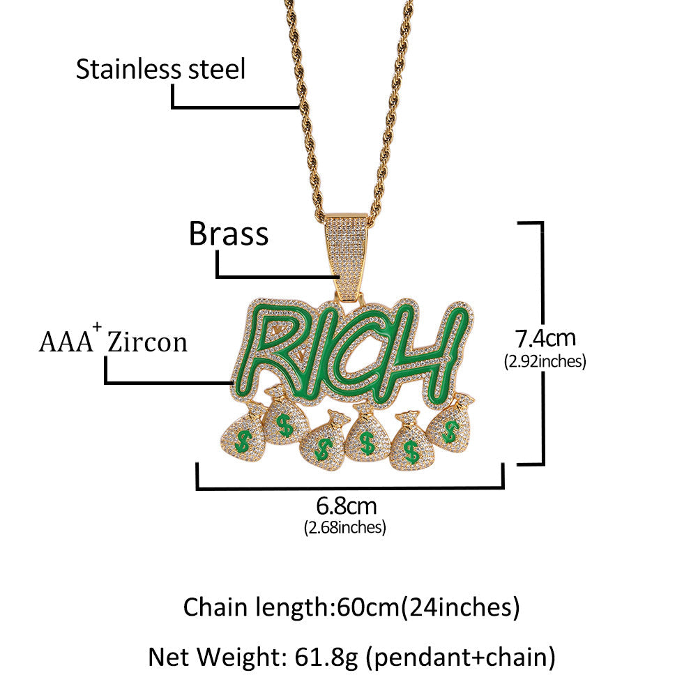 Jewelry RICH Money Bag Letter Pendant Oil Dripping Alphabet Pieces Night light Spectrum