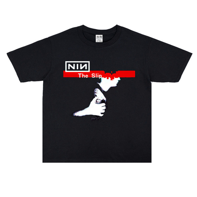 Rock Star T Shirt Metal Rock Band Nine Inch Nails Band T-shirt Short Sleeve Washed Distressed