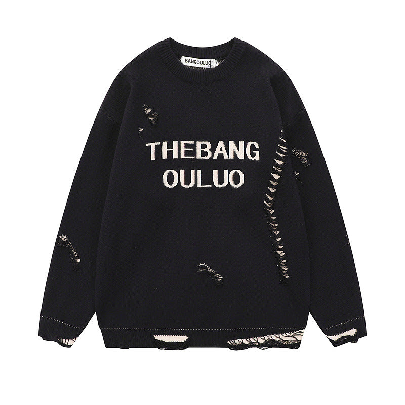 Women Sweater Vintage Ripped Sweater Loose Knit