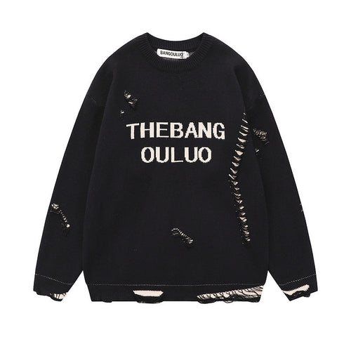 Women Sweater Vintage Ripped Sweater Loose Knit
