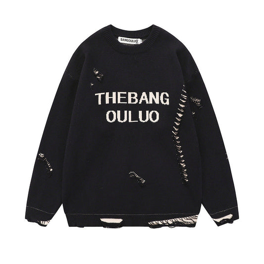 Women Sweater Vintage Ripped Sweater Loose Knit