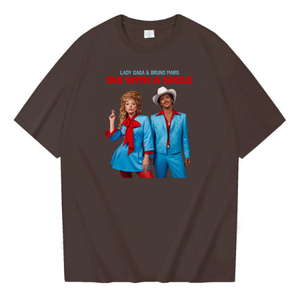 Lady Gaga Bruno Mars Die With A Smile T-shirt O-Neck Short