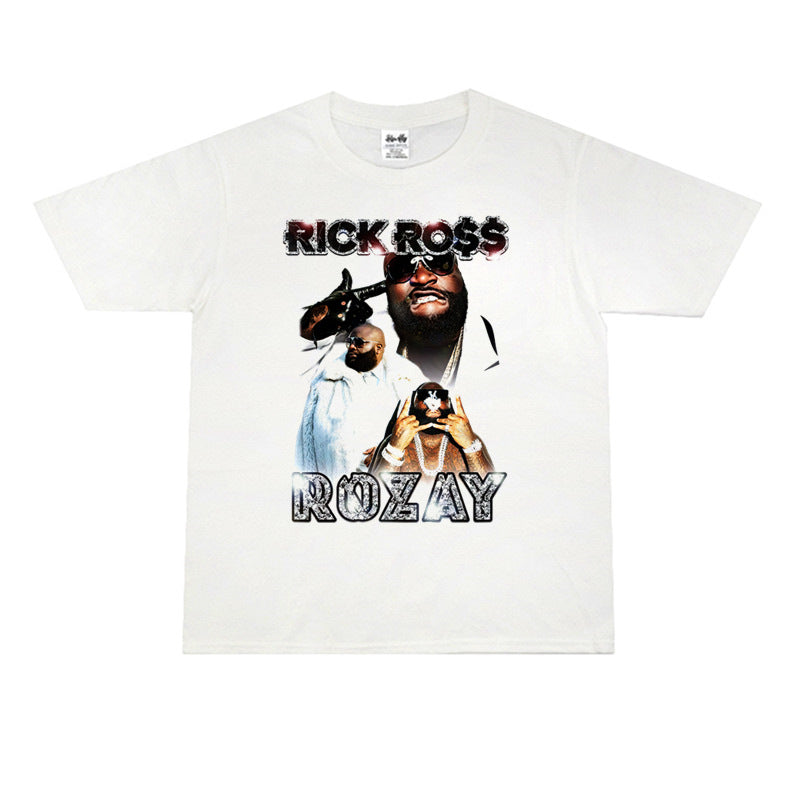 Rock Star T Shirt Rapper Rick Ross William Roberts Washed Distressed T-shirt Short Sleeve