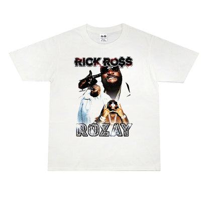 Rock Star T Shirt Rapper Rick Ross William Roberts Washed Distressed T-shirt Short Sleeve