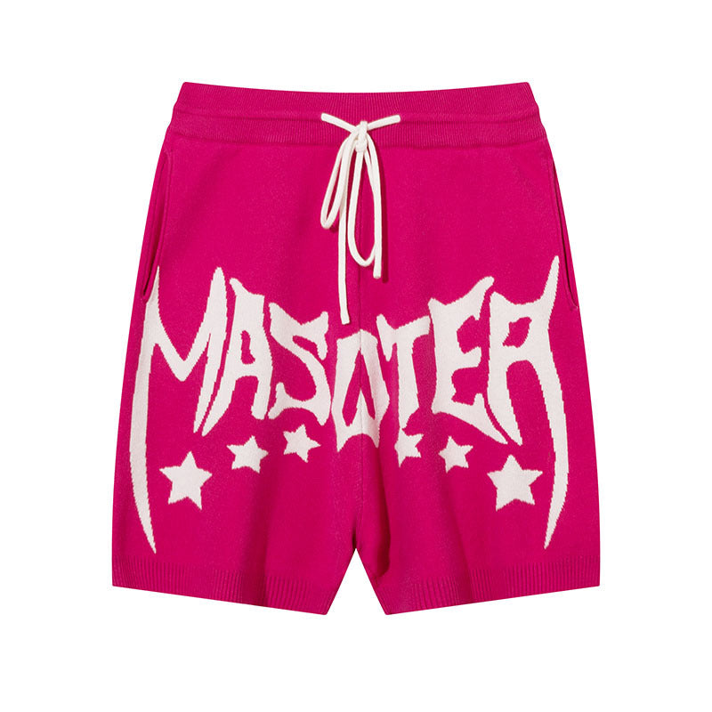 Men Shorts Retro Alphabet Jacquard Knitted Sports Shorts