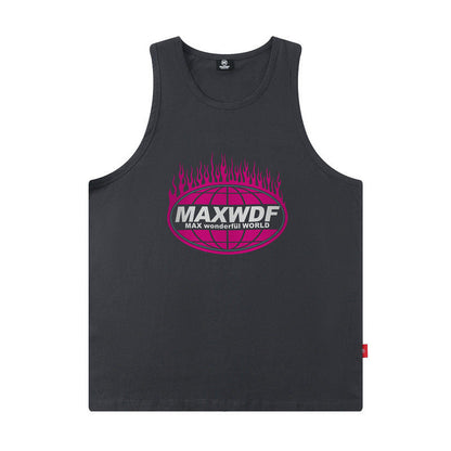 Men Vest Letter Print Vest Loose Summer Hip Hop Oversize Sleeveless T-shirt