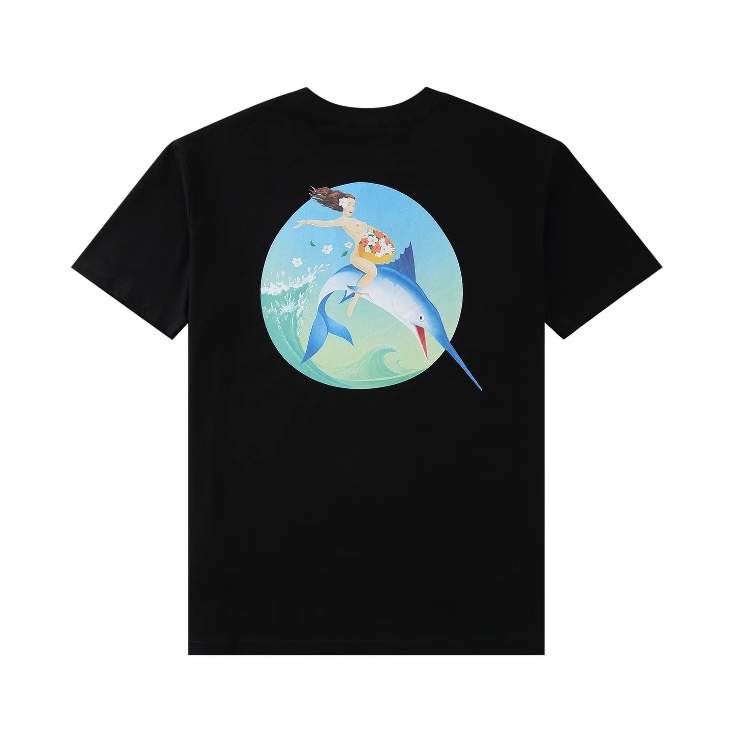 Palm Angle T Shirts Girl and Fish Cartoon Pattern Loose