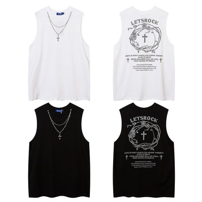 Men Vest Printed Sports Vest Loose Sleeveless T-shirt