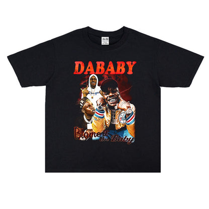 Rock Star T Shirt Rap Dababy Personality Character Print T-shirt Short Sleeve Loose Cotton