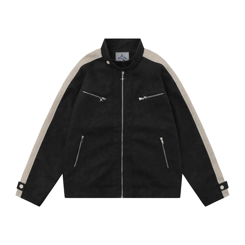 Men Jacket Coat PU Leather Jacket Coat Zipper Pocket Stand Collar Motorcycle Clothing