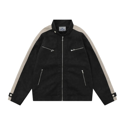 Men Jacket Coat PU Leather Jacket Coat Zipper Pocket Stand Collar Motorcycle Clothing