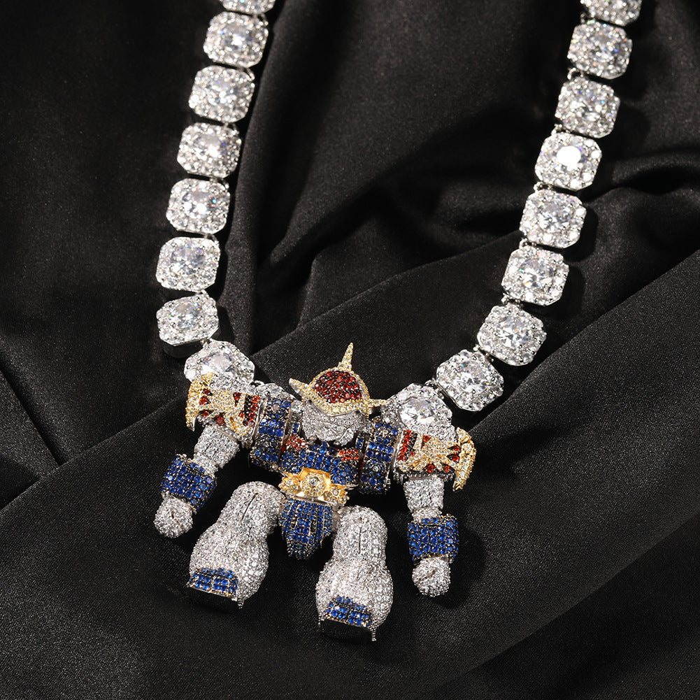 Jewelry Dragon Warrior Pendant Necklace Copper Micro-Inlaid Zirconia Hip Hop Necklace Armament Spectrum Far East