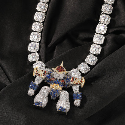 Jewelry Dragon Warrior Pendant Necklace Copper Micro-Inlaid Zirconia Hip Hop Necklace Armament Spectrum Far East