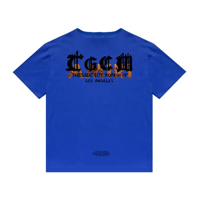 Amiri T Shirt Letter Print Casual Hip Hop round Neck Short Sleeve T-shirt