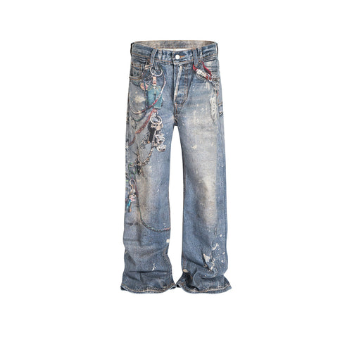 MIJKO Men's Vintage Pants MIJKO Men's Women's Straight Wash Water Milled White Trousers Jeans