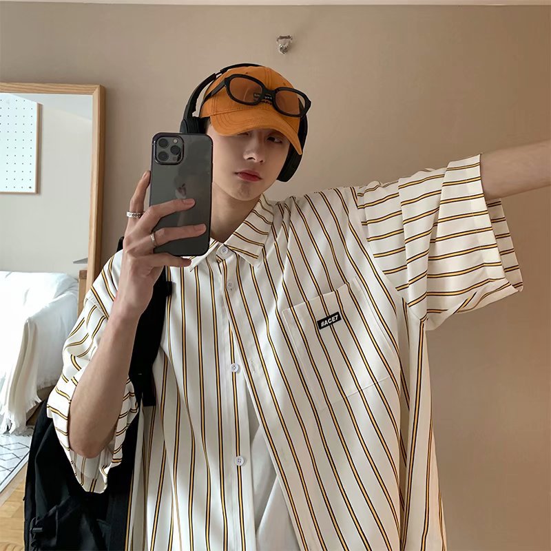 Men Shirt Striped Summer Loose