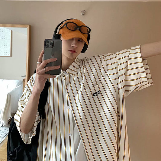 Men Shirt Striped Summer Loose