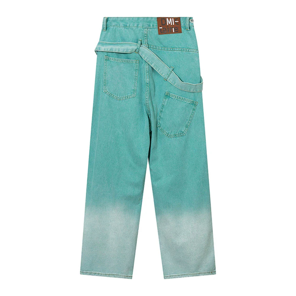 Women Pants Gradient Ripped Ribbon Jeans