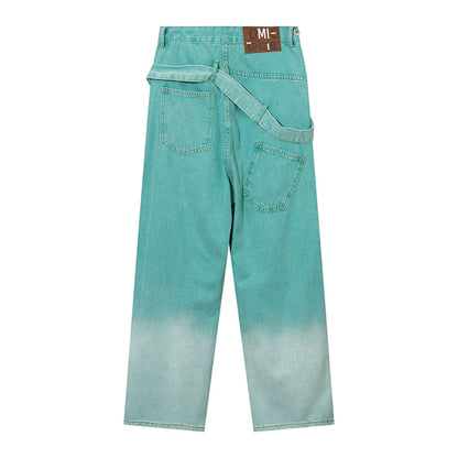 Women Pants Gradient Ripped Ribbon Jeans