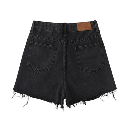 Women Shorts Ripped Burr Black Denim Shorts