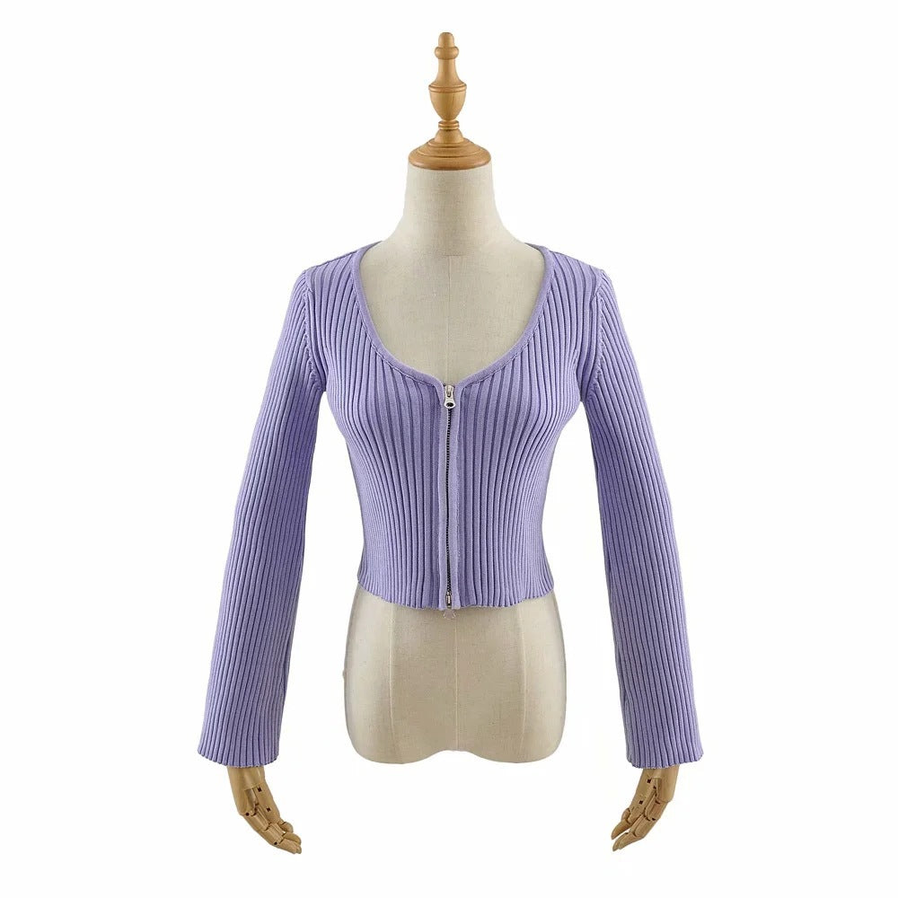 Women Sweater Knit Wear Spring and Autumn Double Zipper Knitted Cardigan Jacket