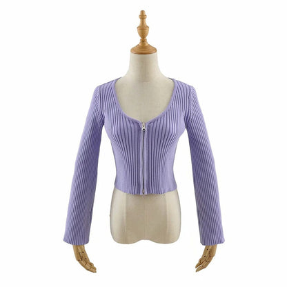 Women Sweater Knit Wear Spring and Autumn Double Zipper Knitted Cardigan Jacket