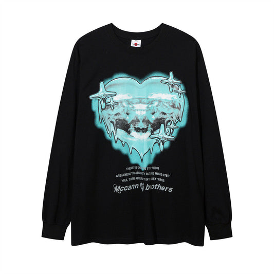 Men Long Sleeve T-Shirt Niche Heart Shaped Love Printing