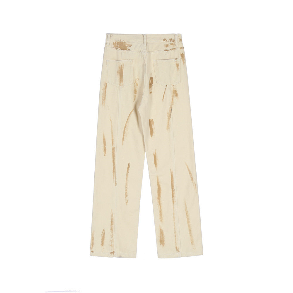 Men Jeans Splash Ink Personalized Punk Loose Wide Leg