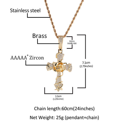Jewelry Copper Set 5A Zircon Rose Cross Pendant Necklace Angel Pieces Egypt Pieces Jesus Pieces