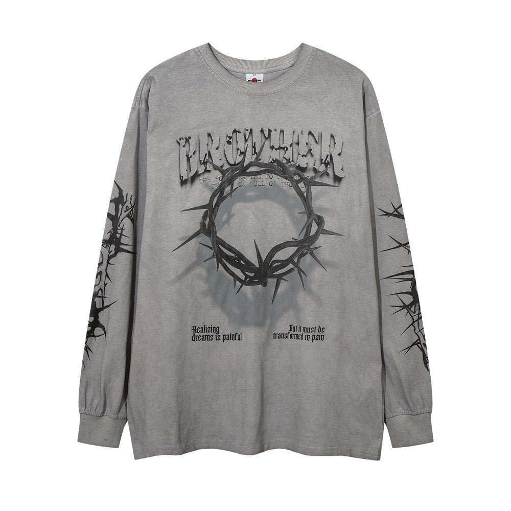 Men Long Sleeve T-Shirt Dark Graffiti Washed and Worn