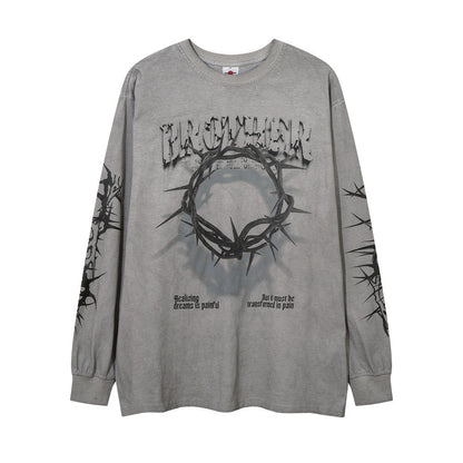 Men Long Sleeve T-Shirt Dark Graffiti Washed and Worn