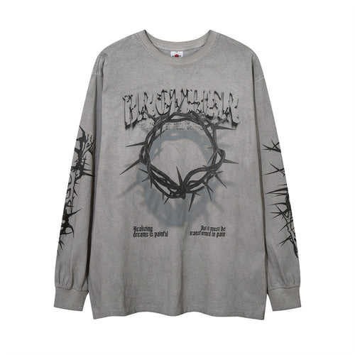 Men Long Sleeve T-Shirt Dark Graffiti Washed and Worn