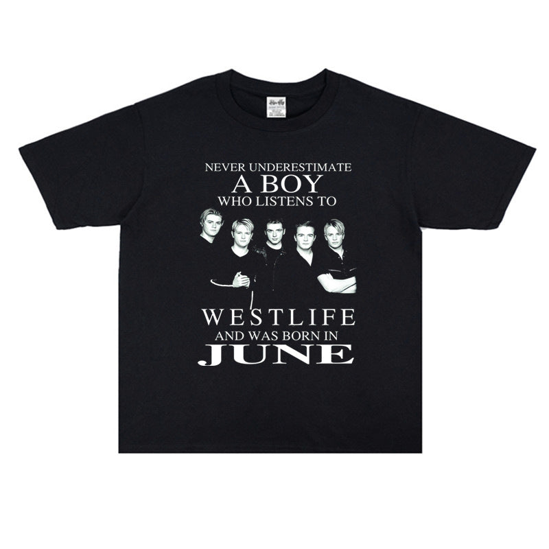 Rock Star T Shirt Westlife Xicheng Boy Washed Distressed T-shirt Short Sleeve Loose Cotton