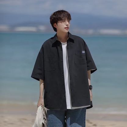 Men Shirts Short Summer Loose Teen Leisure