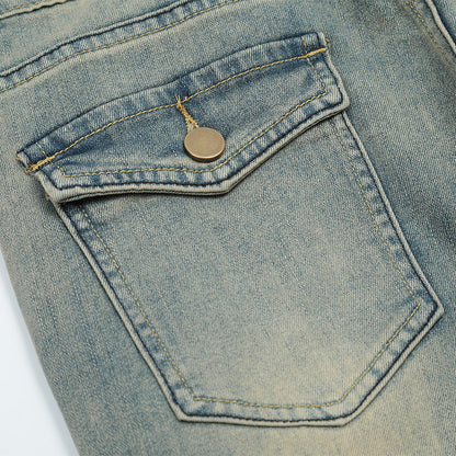 Men Jeans Bell-Bottom Pants Distressed Loose Casual Retro