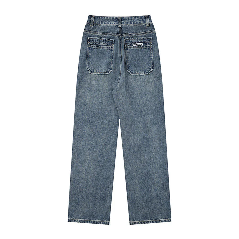 Women Pants Vintage High Waist Jeans Loose Straight Wide Leg Pants