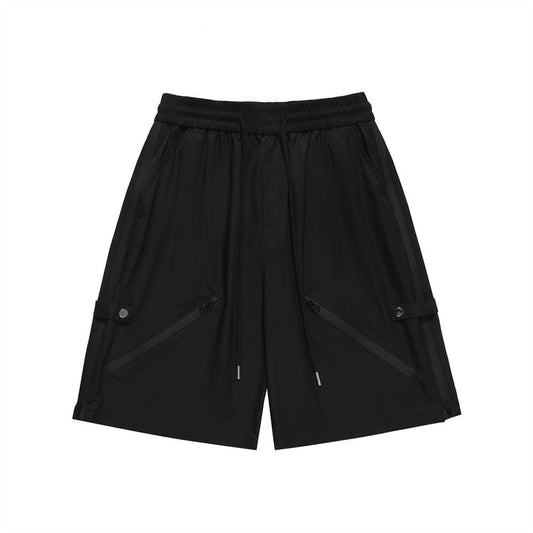 Men Shorts Zipper Decorations Casual Loose Sports Solid Color