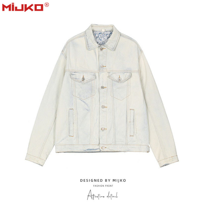MIJKO Mens Jacket Distress Denim Jacket