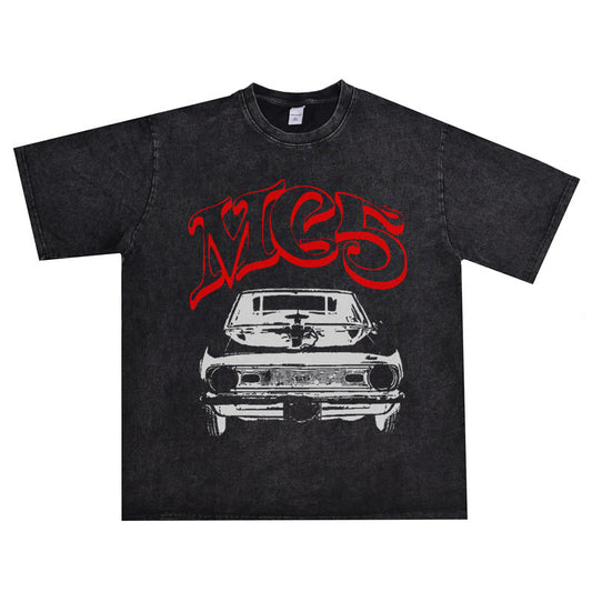 Rock Star T Shirt Motor City MC5 Rock Band Washed Distressed T-shirt Short Sleeve Cotton Loose