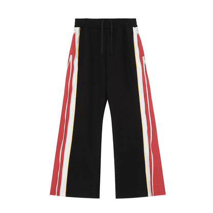 Men Sweatpants Large Horn Casual Trousers Men Loose Hip Hop Side Stitching Zipper Wide Leg Bell-Bottom Pants